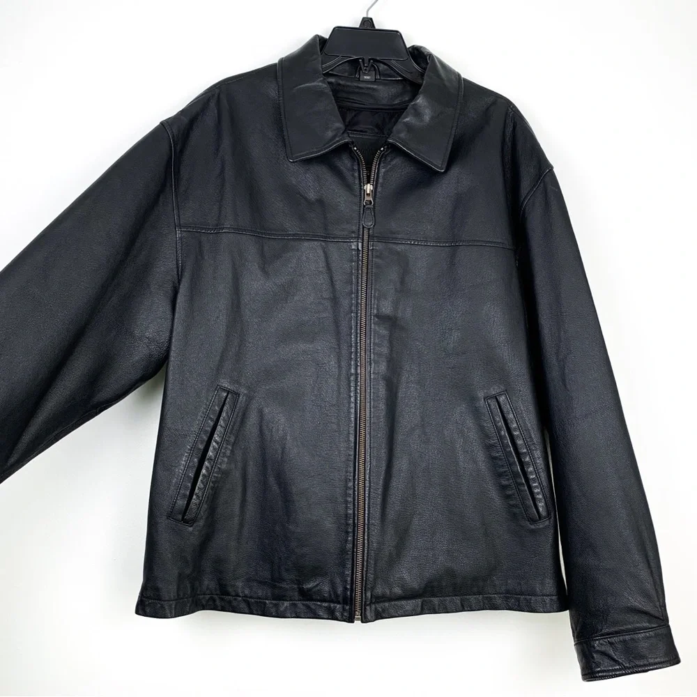 90s leather bomber jacket by St. John’s Bay vintage men’s leather coat large